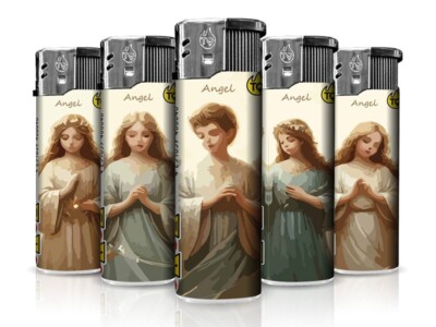 5 x Feuerzeug Elektronik Gas Feuerzeuge Lighter neue Motiv Serie Angel Engel