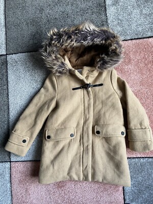Girls Years ZARA Coat Jacket beige Hooded Zip Up Wool