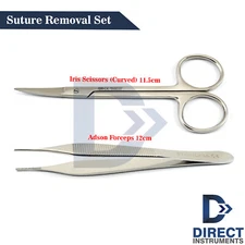 2Pcs Classic Suture Removal Kit Surgical Instruments Iris Scissors Adson Forceps