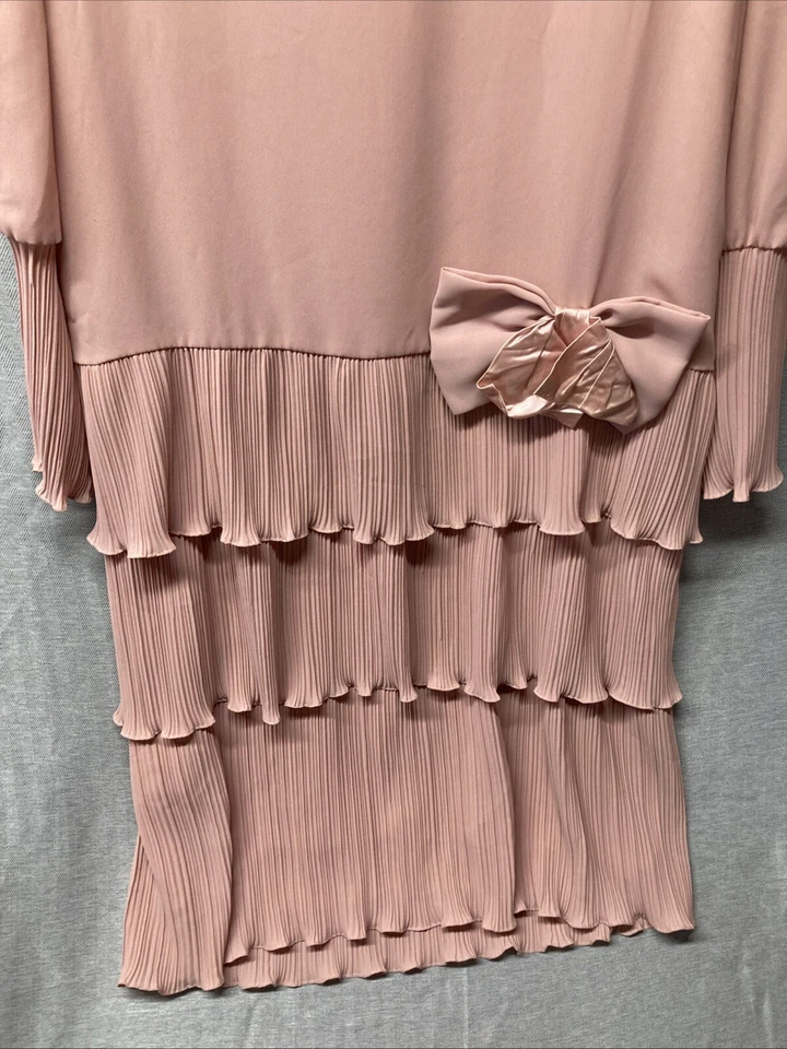 Vintage 80s Womens Size 14 Dress Union Tag USA Tiered Bow Formal Party Flapper - Image 2 of 4