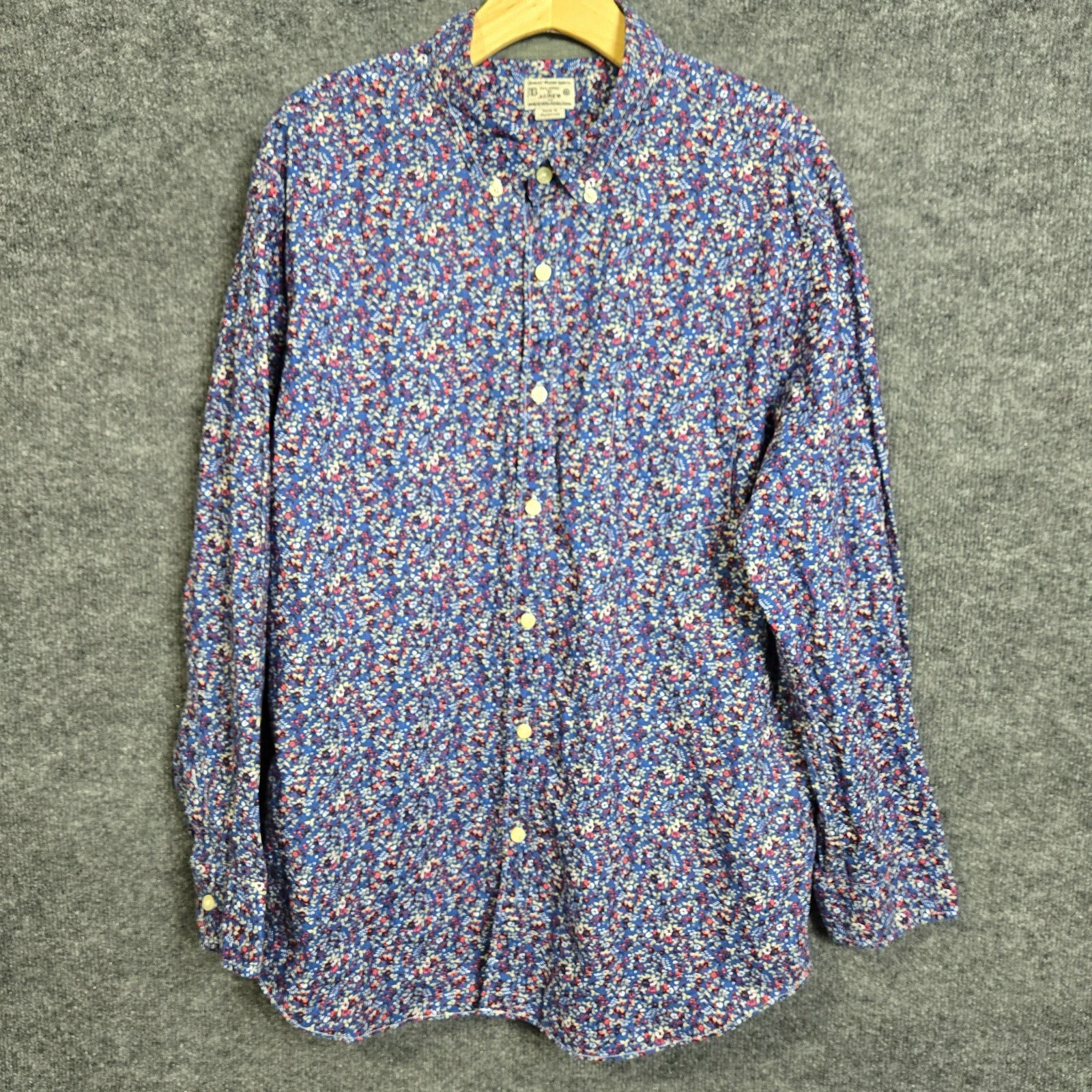 J.CREW Men's Size XL Shirt Blue Red Beige Floral Print Long Sleeve 100% COTTON