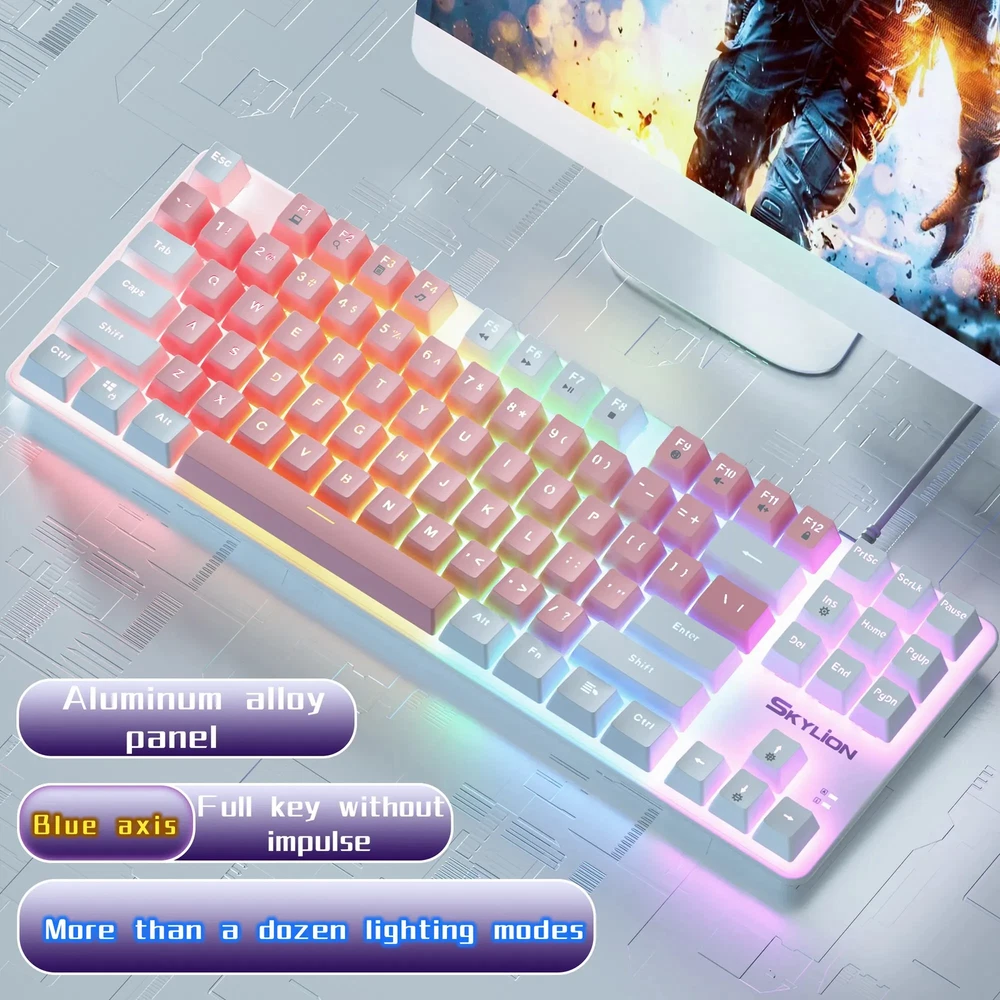 Wired Mechanical Keyboard with Lighting for Gaming Office Windows iOS Systems