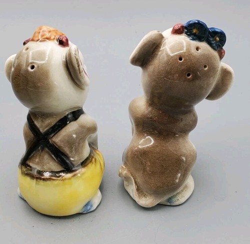 Monkey Cows Kneeling Boy & Girl Whimsical Uniwue Salt & Pepper Shakers Ceramic - Picture 5 of 10