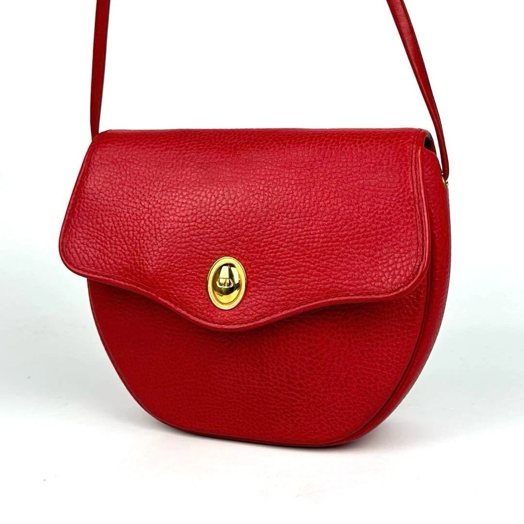 Sac bandoulière Dior CD ovale or quincaillerie cuir rouge [bon état]