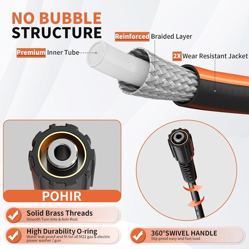 POHIR 50FT Pressure Washer Hose 1/4" 4000PSI Flexible Power Extension Hose - Picture 5 of 9