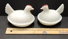 HAZEL-ATLAS White Milk Glass Small Hen on Nest red accents Vintage 4” rare