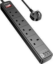 Image of Extension Lead with 4 USB Slots (3.4A, 1C and 3A Ports) 2M Extension Cable Black