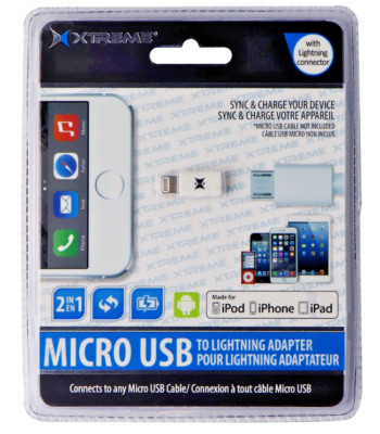 Xtreme 2-in-1 Micro USB to Lightning Adapter - White (MFi-Certified)
