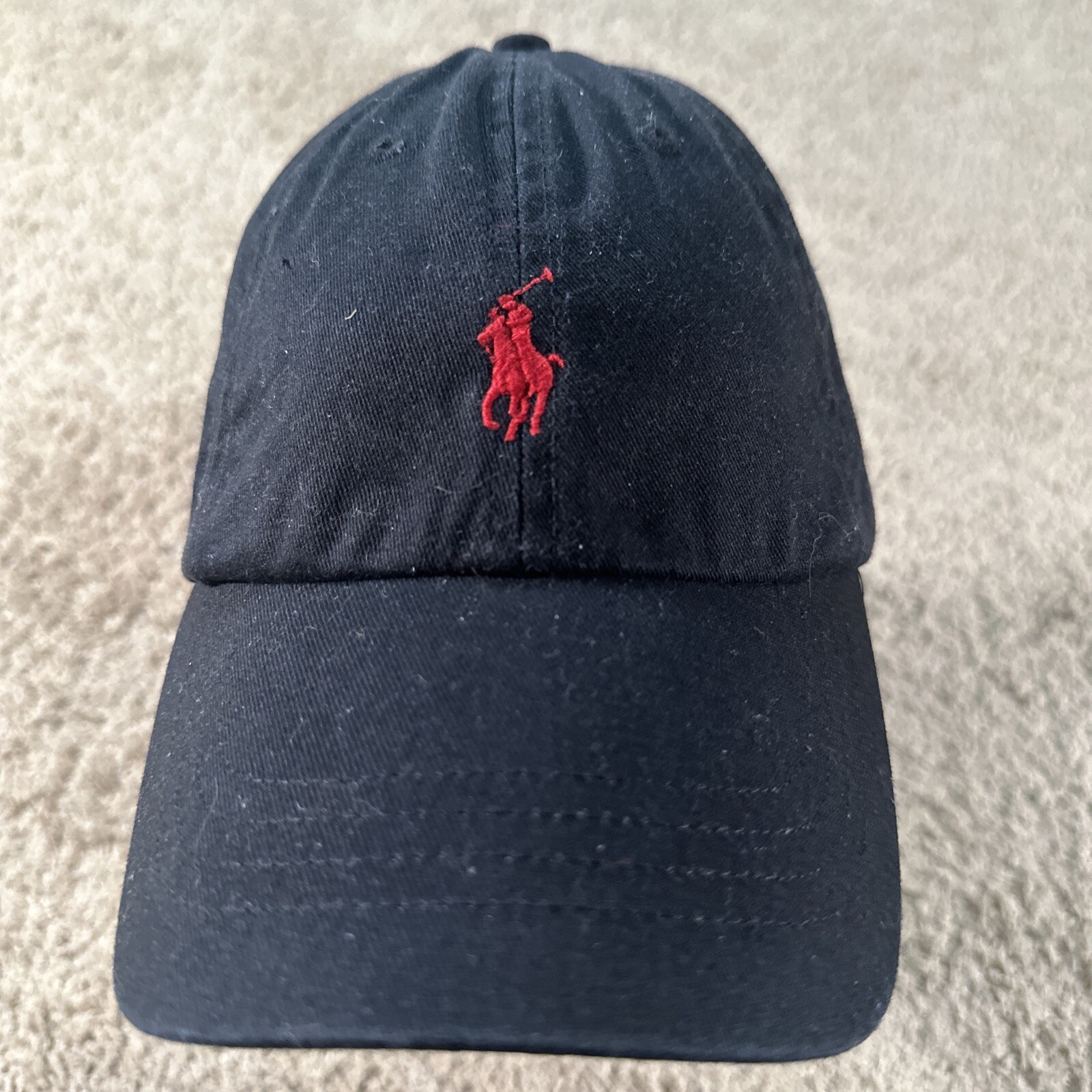 Polo Ralph Lauren Cappello Berretto Adulto Nero Cinghia Regolabile Piccolo Pony Rosso