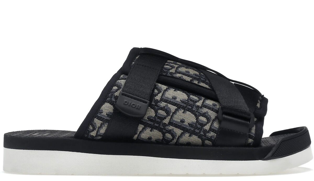 DIOR Men's Alpha Slide Sandals Beige & Black Oblique DIOR Men's Alpha Slide Sandals Beige & Black Oblique