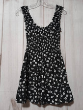 Black Floral Mini Dress Smocked Ruffle Sleeveless Tiered Sundress Cute Casual