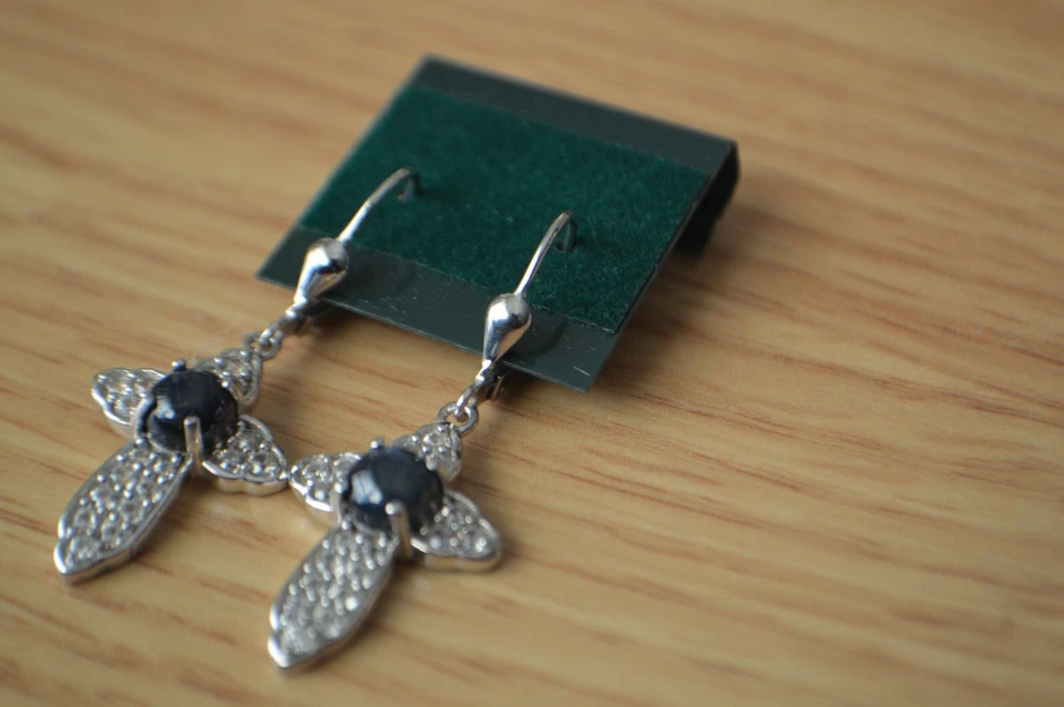 4.00ct AAAA Star Blue Sapphire / Zircon Cross Earrings Platinum over Fine Silver - Image 4 of 4