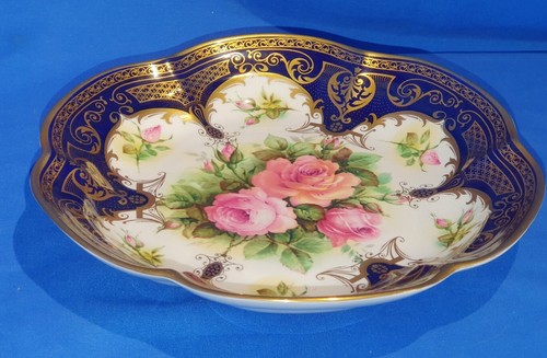 Elizabethan Staffordshire Hand painted Cobalt Blue & Gilt Rose pattern Dish/Bowl - Picture 2 of 10