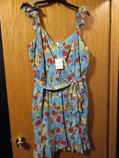 LC Lauren Conrad Faux Wrap Dress Ruffles Blue Floral Midi Sleeveless Size 2X