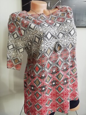 Gr. 40-42 * 44-46 Olsen Damen Shirt Grafikdruck weiche Baumwolle creme-koralle