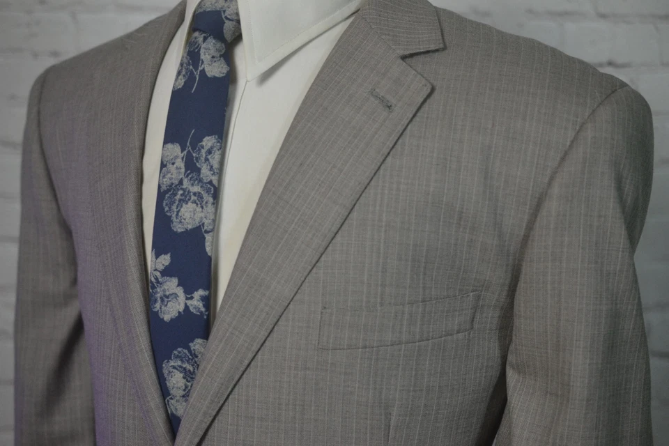 Jhane Barnes Mens Brown Stripe Wool 2 Piece Suit 46R Jacket 36x31 Pant Foto 2 de 4