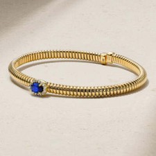 0.50ct Sapphire & 0.09ct Round VS1-GH Lab Grown Diamond 18K Gold Flex Bracelet