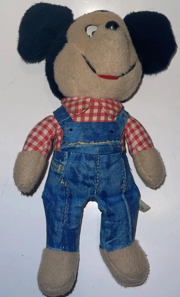 VTG Disney Knickerbocker MICKEY MOUSE Farmer Plush Overalls 1976 Stuffed Animal! - Image 3 of 4
