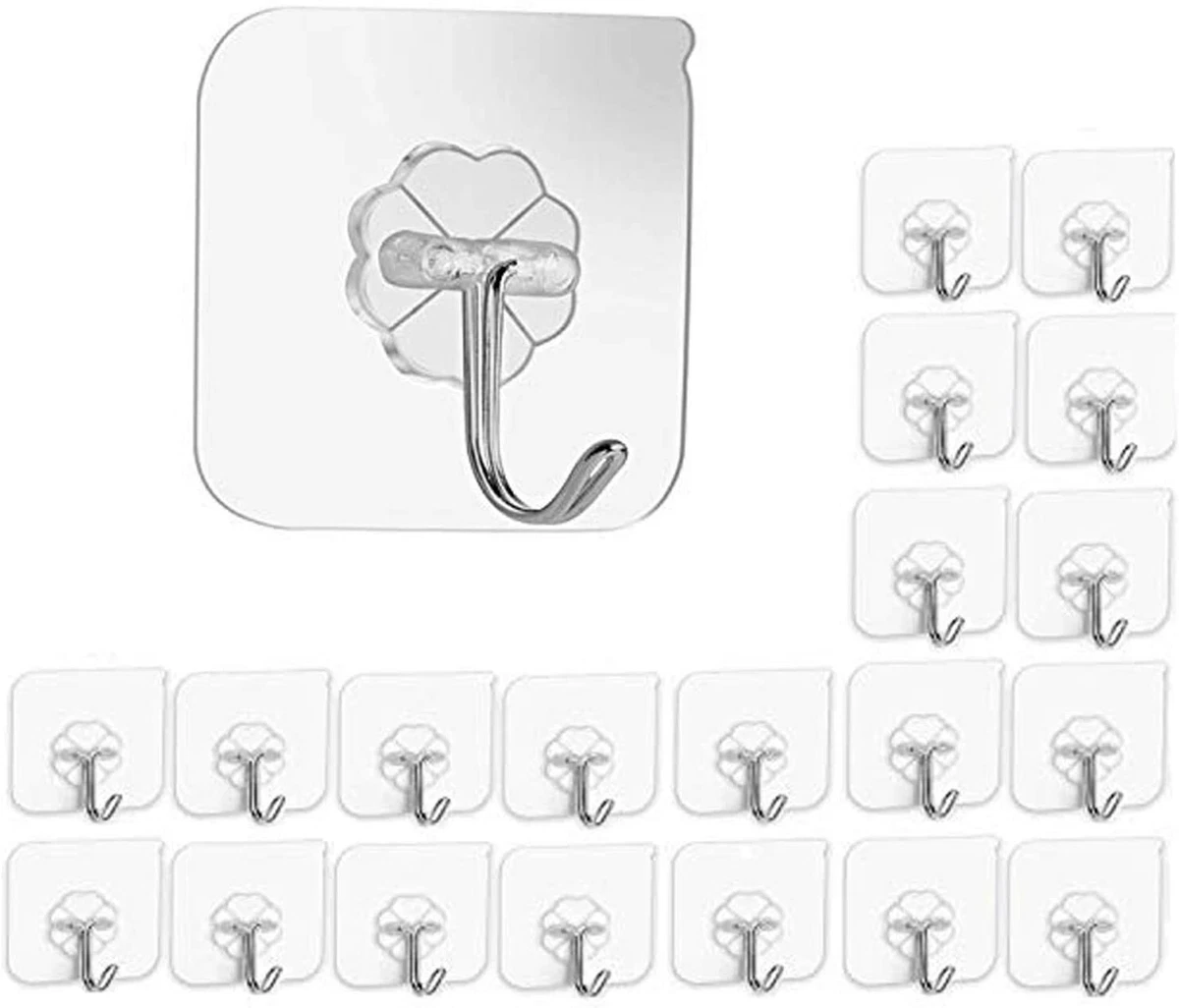 20 Pack Self Transparent Adhesive Hooks 33lb(Max)Waterproof Heavy Duty Wall  Hook