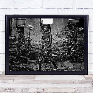 Back home with the water Benin Bucket Carry Girl Kid Child Art Print - Picture 1 of 1