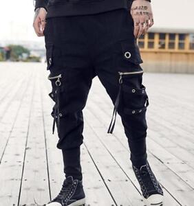 Mens Loose Black Harem Pants Zippers Hip-hop Dance Casual Trousers NightclubJ520