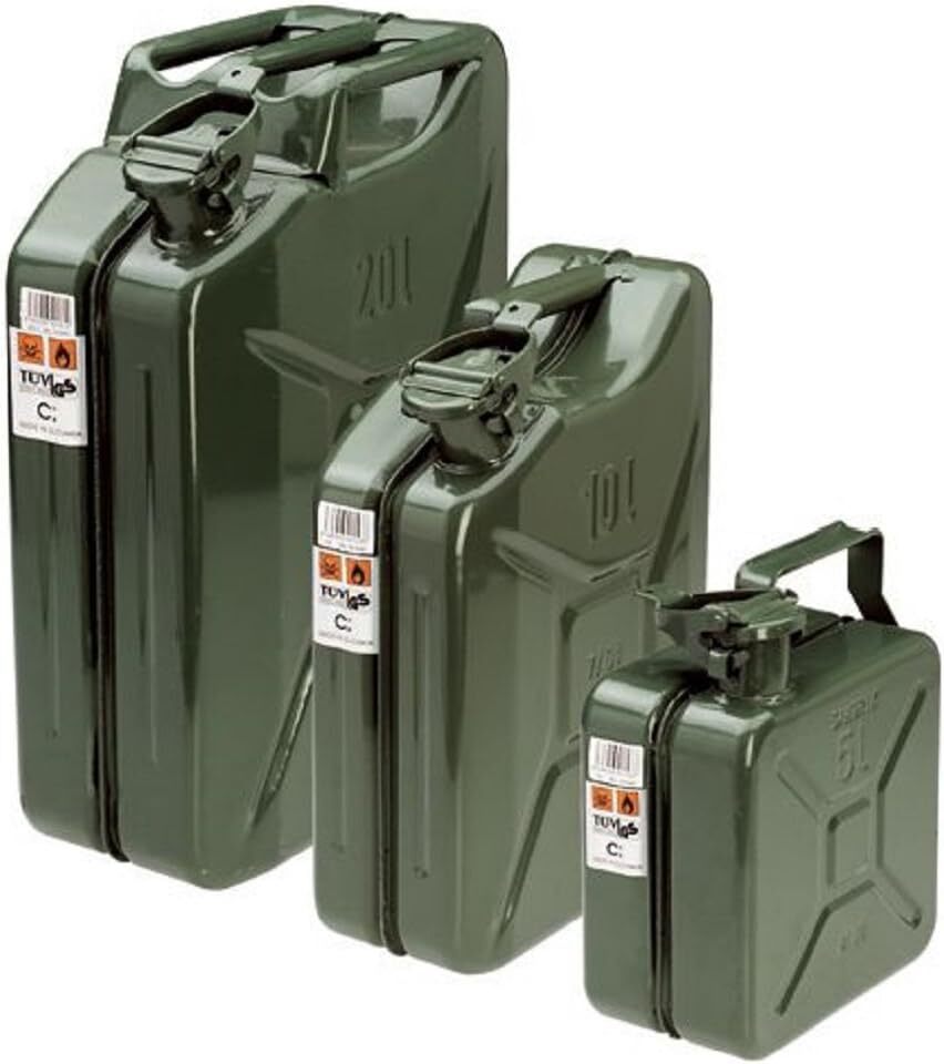 TANICA METALLO TIPO MILITARE OMOLOGATA PER BENZINA DIESEL ANTISCOPPIO 5/10/20 L