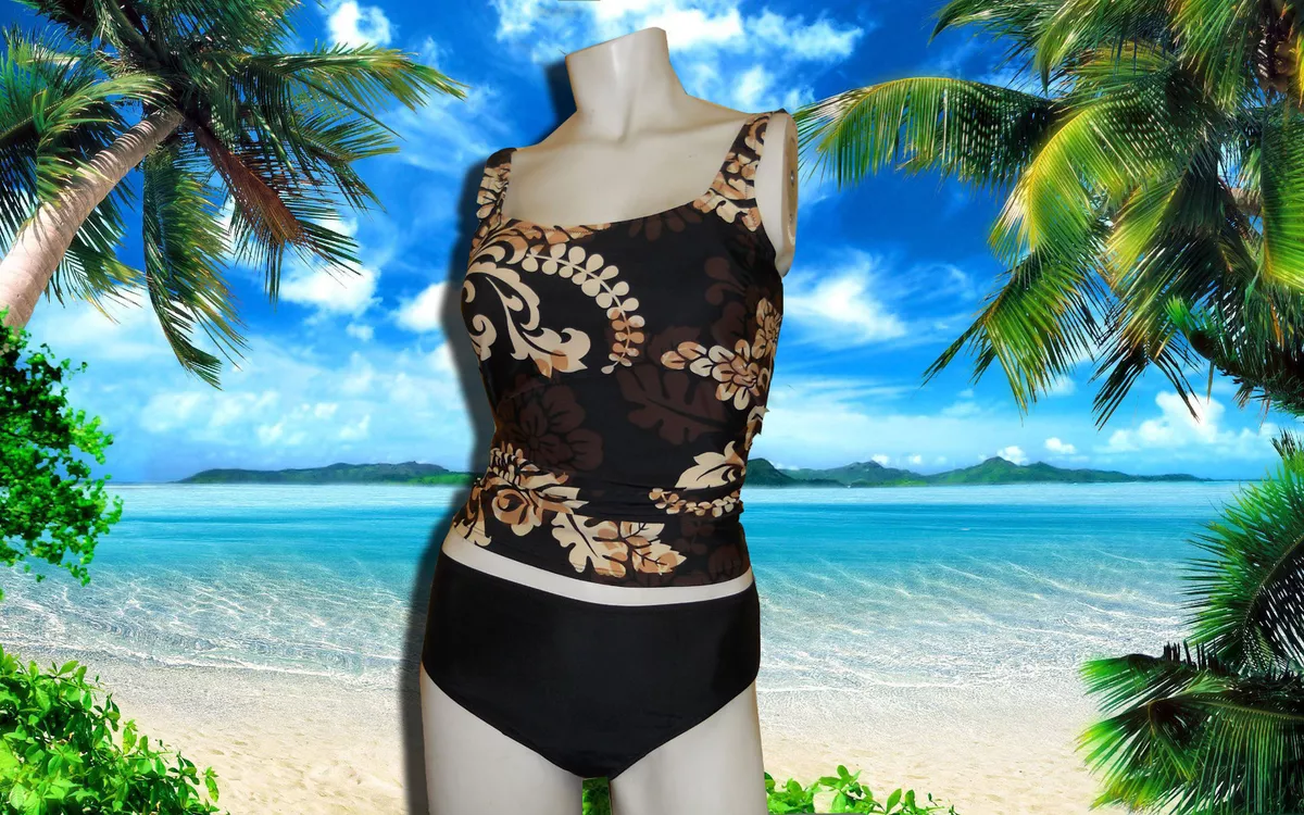 NWT GOTTEX Power Brown Square Neck FLORAL TANKINI SWIMSUIT BATHING SUIT SET  - 8