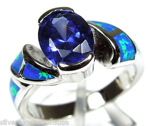 Tanzanite /& Blue Fire Opal Inlay 925 Sterling Silver Wedding Ring Sz 6,7,8,9