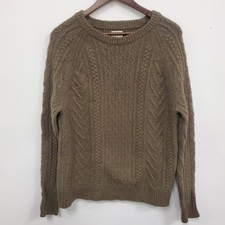 J Crew Men Rugged Merino Wool Cable Knit Sweater Size L Donegal Fisherman Preppy