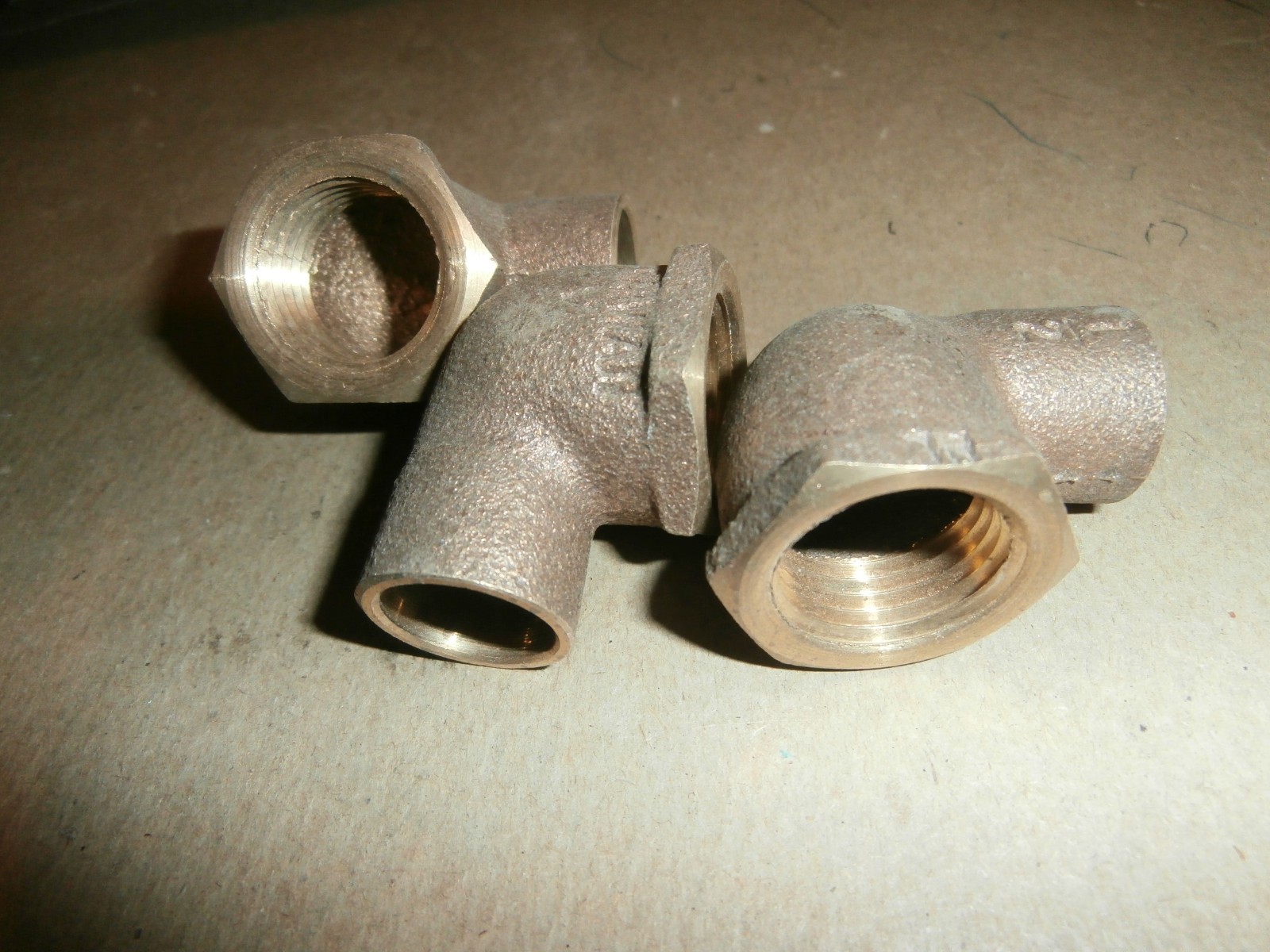 3 Brass  1/2" Copper Sweat  x 1/2"  fip 90 Elbows