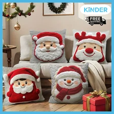 Christmas Cushion Cover 2D Printed Santa And Reindeer Pattern Soft Plush Pillow