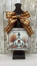 New Rustic Fall Always Give Thanks Sign W/ Coordinating Bow &Display Post 15 1/2