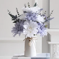 16" Artificial Flowers with Eucalyptus Stems and Greenery, Faux Dahlia Flower...