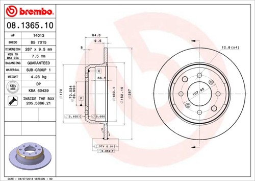 2x BRAKE DISC 08.1365.10 FOR ALFA ROMEO SPIDER GIULIA/GT 1750-2000 2.0L 4cyl - Picture 2 of 9