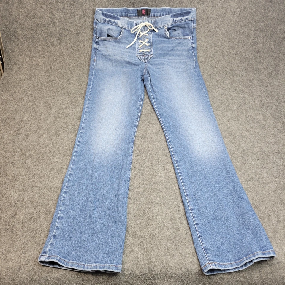 No Boundaries Jeans Womens XL 15-17 Streetwear Grunge Lace Up Front Flare Y2K - Image 2 of 4