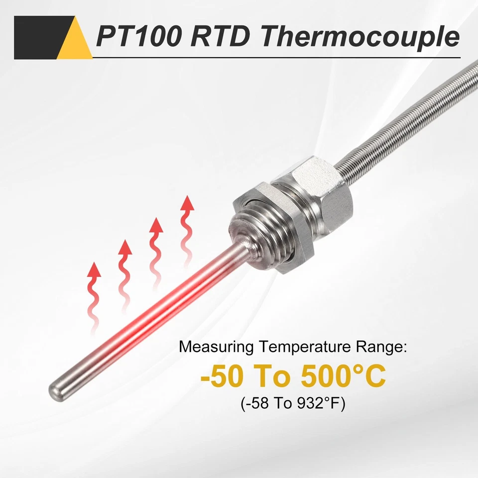 PT100 RTD Thermocouple Stainless Steel NPT1/2 -50 to 500C 6.6ft 4x100mm - image 4 of 4