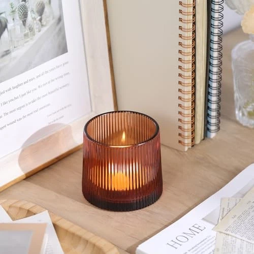 Castiçais votivos Tealight com nervuras conjunto de 10 velas votivas 10 peças âmbar - Imagem 4 de 4