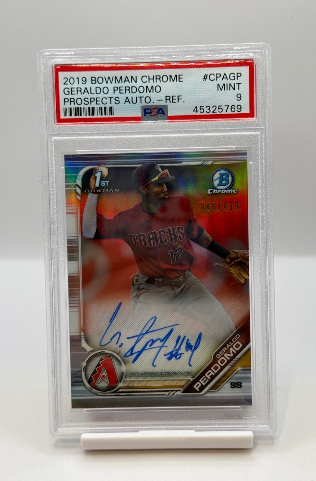2019 Bowman Chrome Geraldo Perdomo #CPAGP Refractor Auto #/499 PSA 9