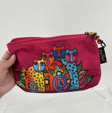 Laurel Burch Colorful Cat Zipper Pouch Coin Purse Cosmetic Bag w/ Beaded Pull