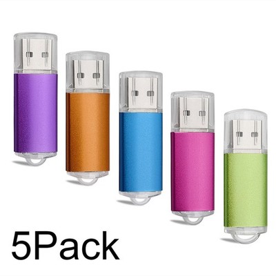 5 Pack USB2.0 Flash Drive Rectangle 1GB-32GB Blank Data Memory Stick Mixed Color