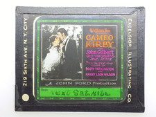 silent film glass preview slide: John Gilbert, Jean Arthur in "Cameo Kirby".