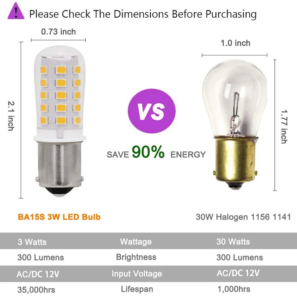12V BA15S LED Bulb S8 SC 3W 300Lm 2700K Warm White,Bayonet Single Contact Bas... - Image 2 of 4
