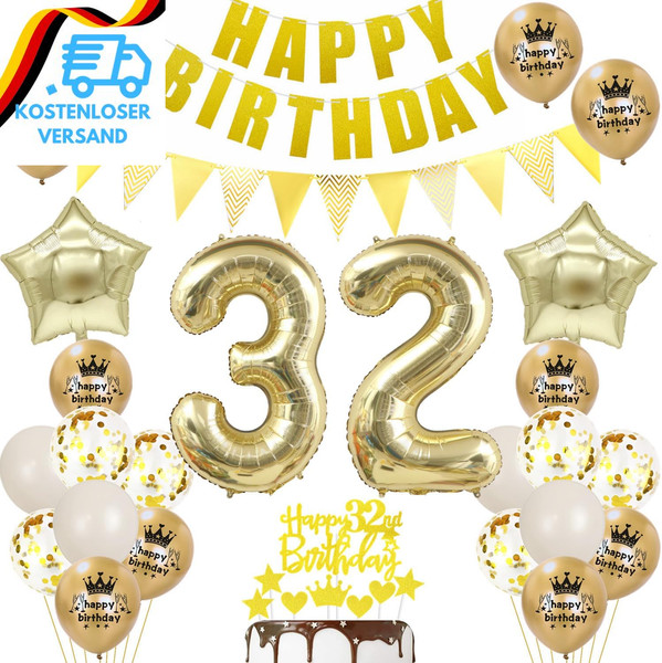 32 Geburtstag Deko Mann Frauen Luftballon 32.Geburtstag Frau Deko Gold Geburtsta-image