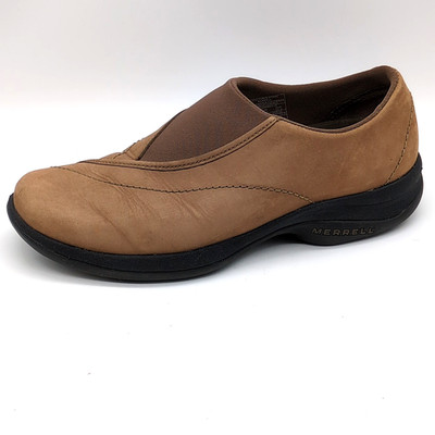 Merrell Shoes Womens Topo Curve Brown 7 Leather Loafers Stretch Air Cushion