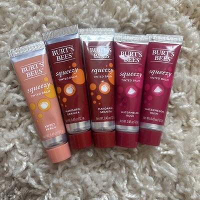 5x Burt's Bees Squeezy Tinted Lip Balm, Peach, Mandarin, Watermelon