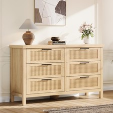 6 Drawer Dresser Bedroom Wooden Fluted Dresser Chest w/ Clothes Storage Cabinet