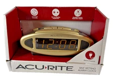 Acurite 13027A Intelli-Time Digital Alarm Clock, Black and Gold - NEW