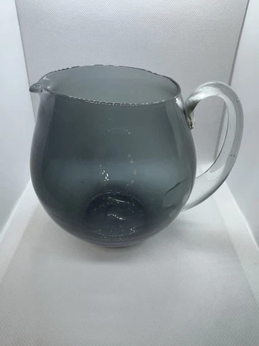 Blenko Glass 3750 Shape Smokey Gray Pitcher w/ Handle Excellent MCM 5 3/8”
