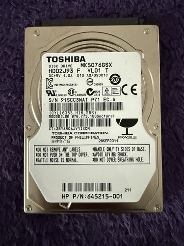 500GB Toshiba MK5076GSX SATA 2,5" Notebook Festplatte HDD