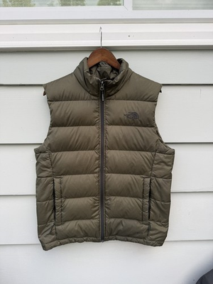 #ad The North Face Aconcagua 2 Puffer Vest Mens M Olive Green Full Zip 550 Down $50.00